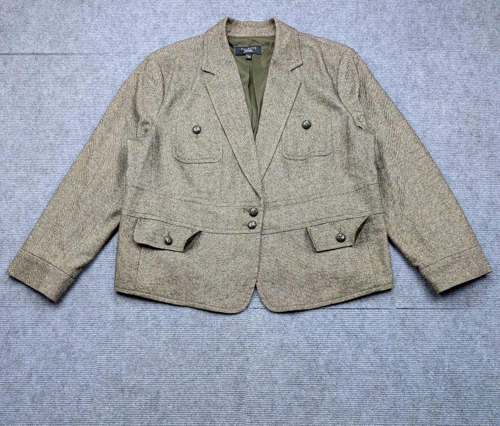 Talbots Tweed Coat Womens 16W Petite Military Band Old Money Equestrian Vintage
